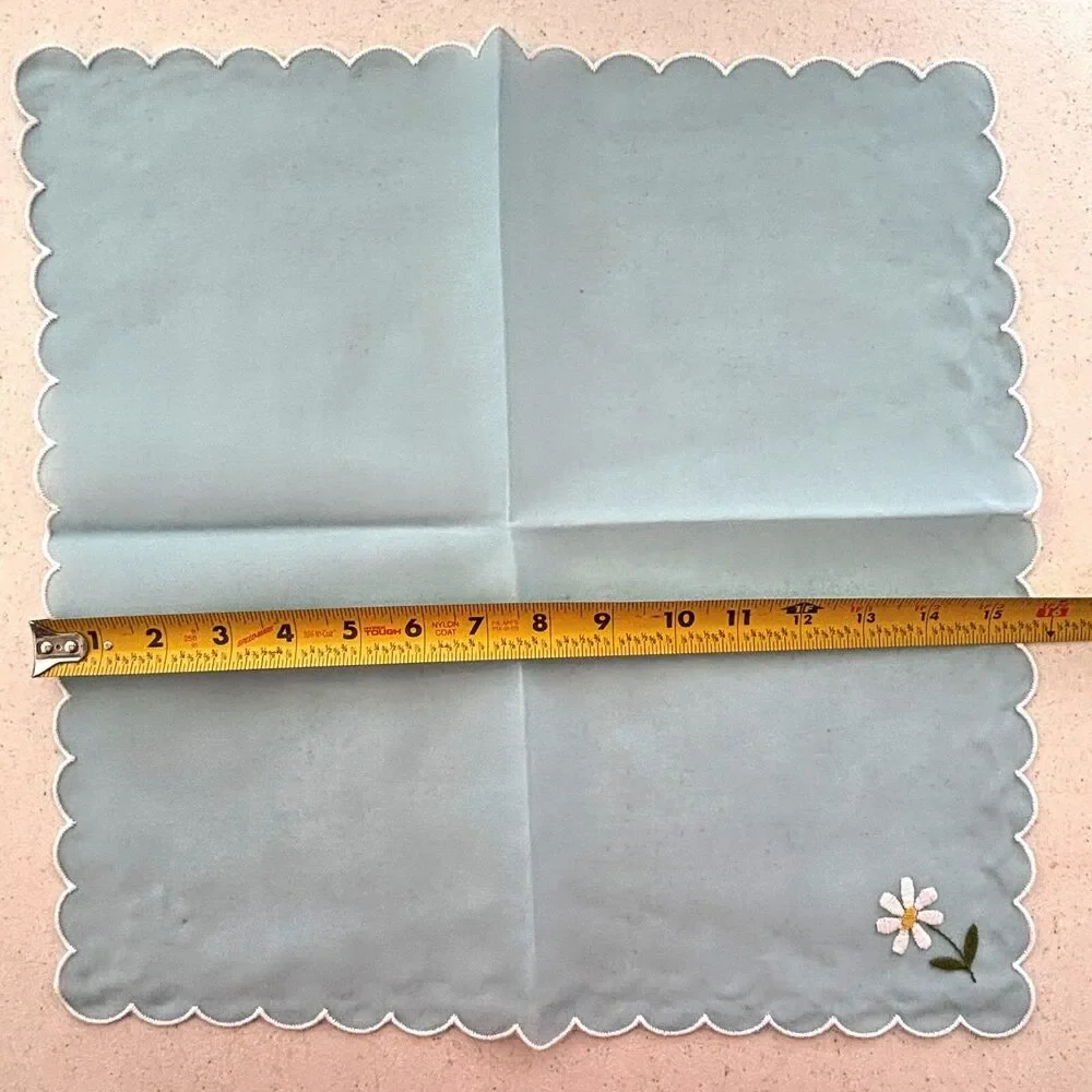 Embroidered Daisy Placemat Set Sheer Blue Set 8 Made in Switzerland Dining